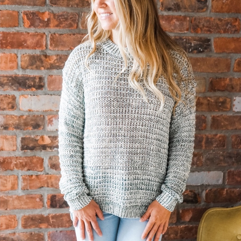 Women's Knit Sweater - Sage and cream
